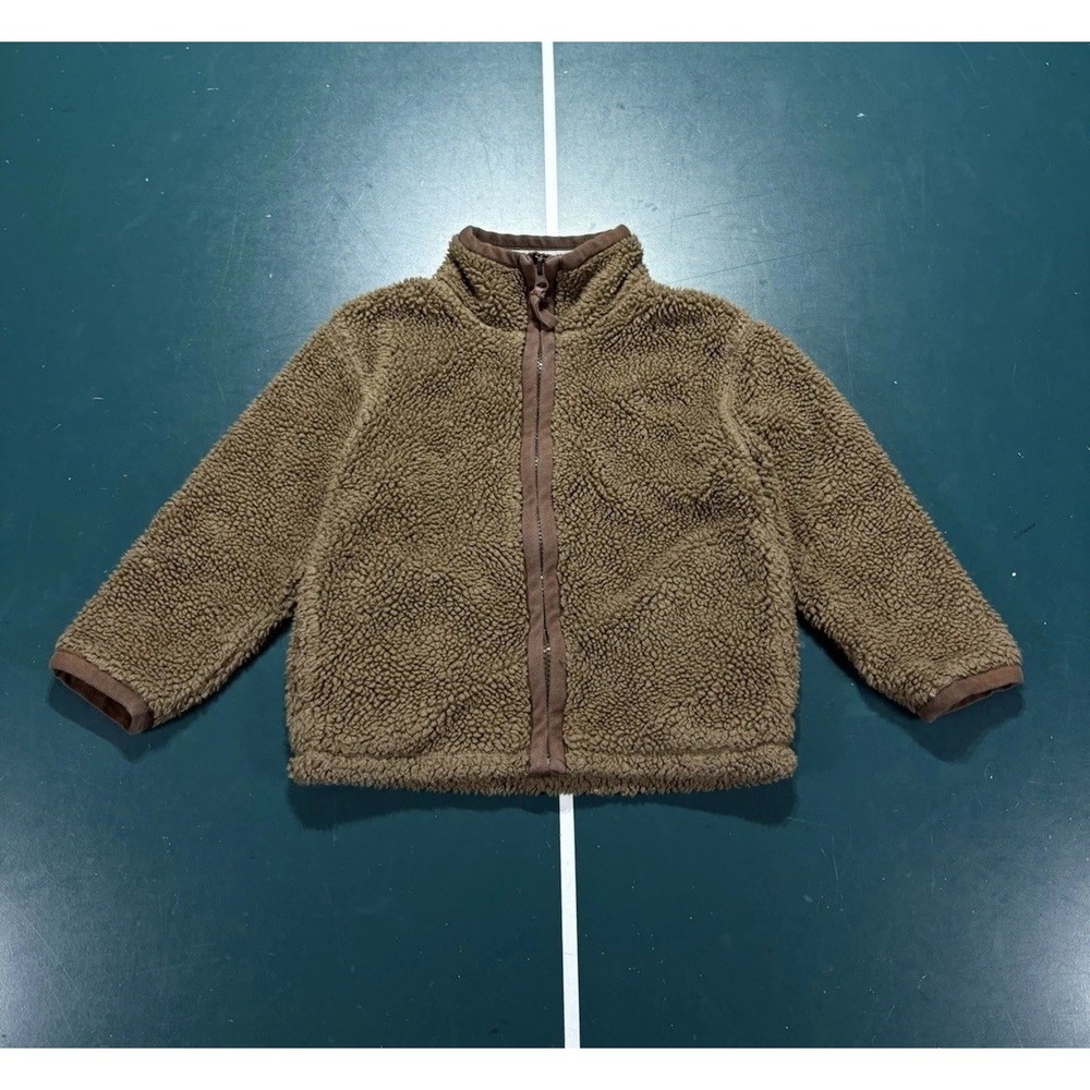 Mini Boden Sherpa Full Zip Jacket 3-4 Years Old Brown Teddy Fleece Pockets EUC